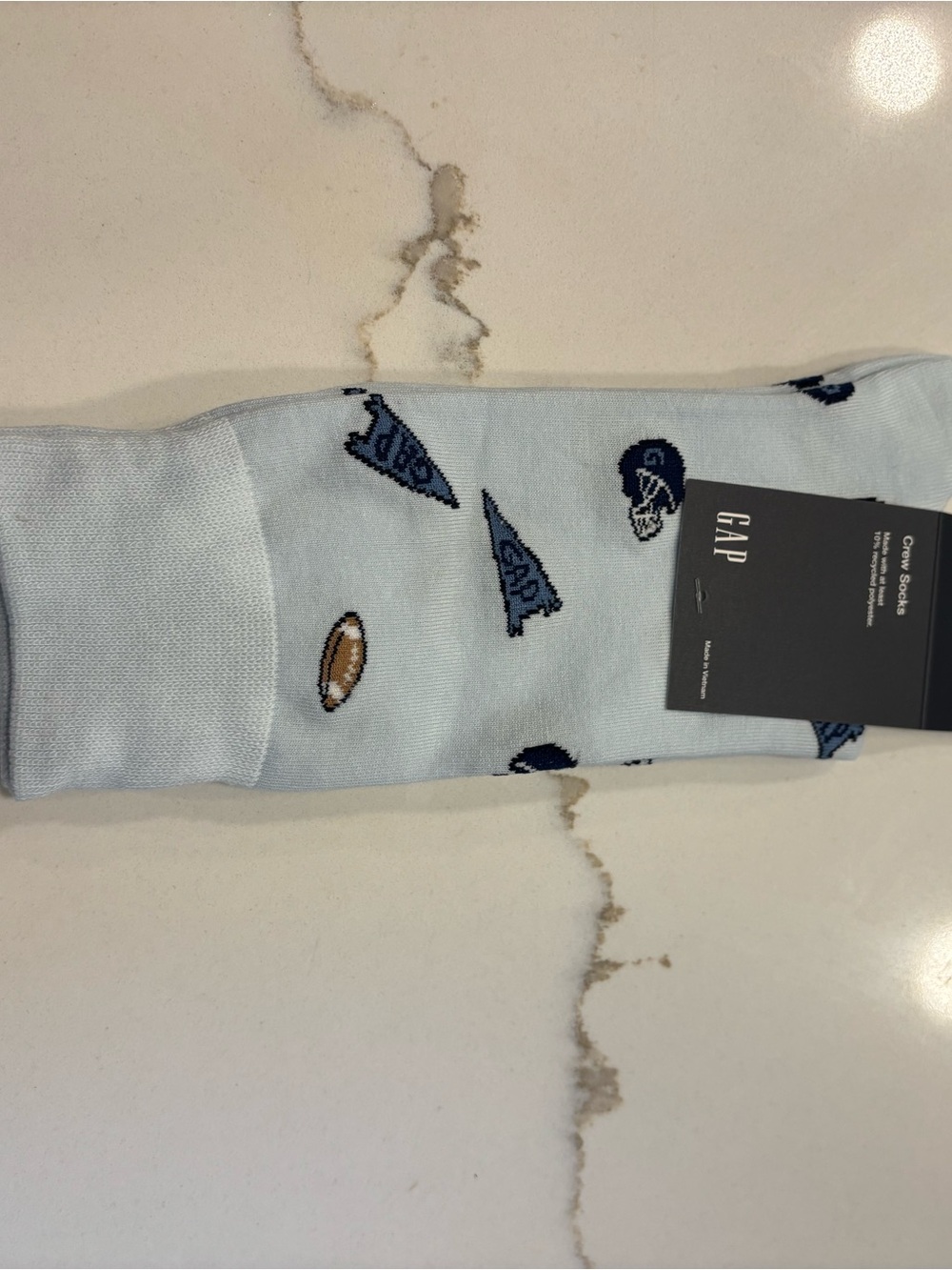 GAP Light Blue Crew Socks with Football & Pennant Motifs